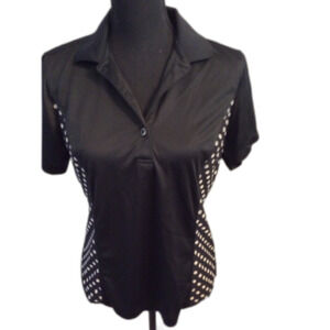 Golf Womens Polo Black Polka Dot Trim Short sleeve Medium